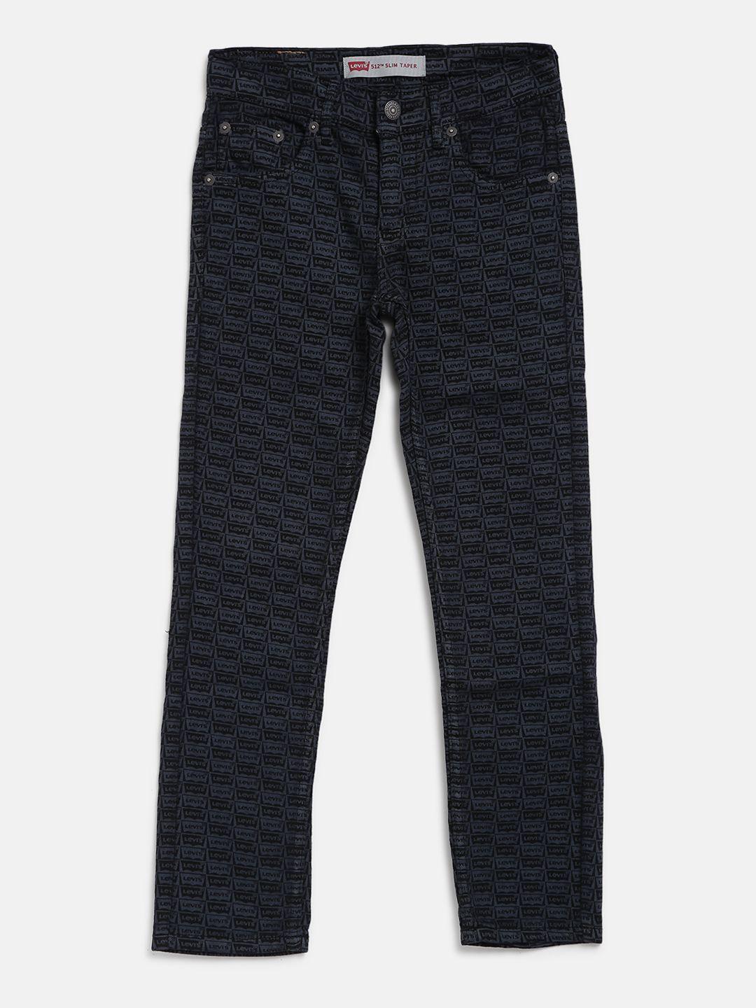 levis boys charcoal grey & black brand logo print 512 slim taper fit mid-rise jeans