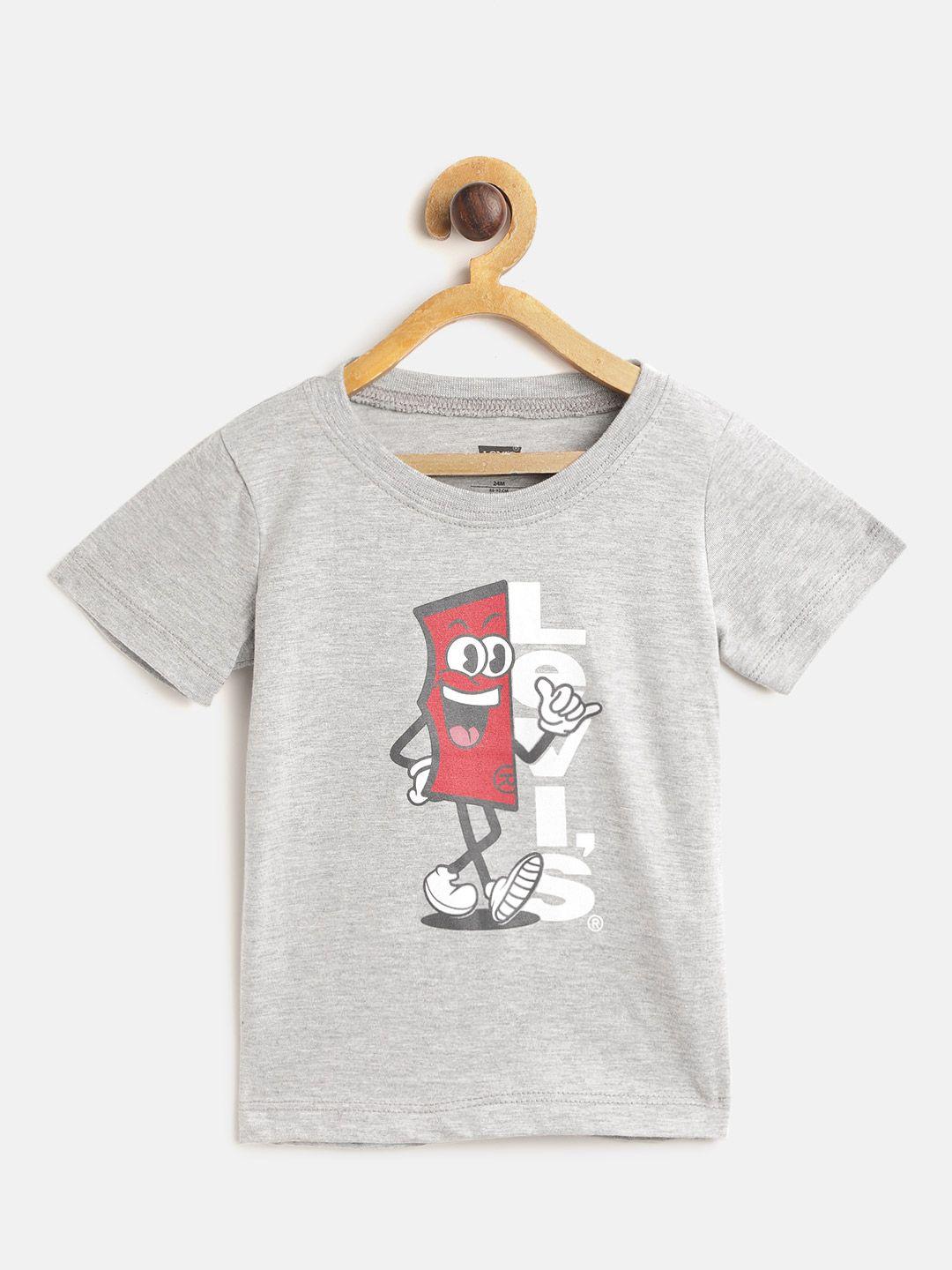 levis boys grey melange brand logo print round neck t-shirt