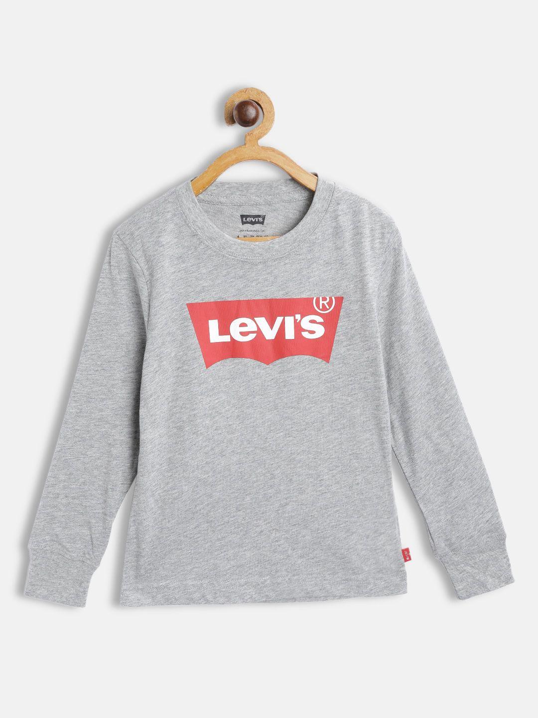 levis boys grey melange brand logo printed batwing sleeves pure cotton t-shirt