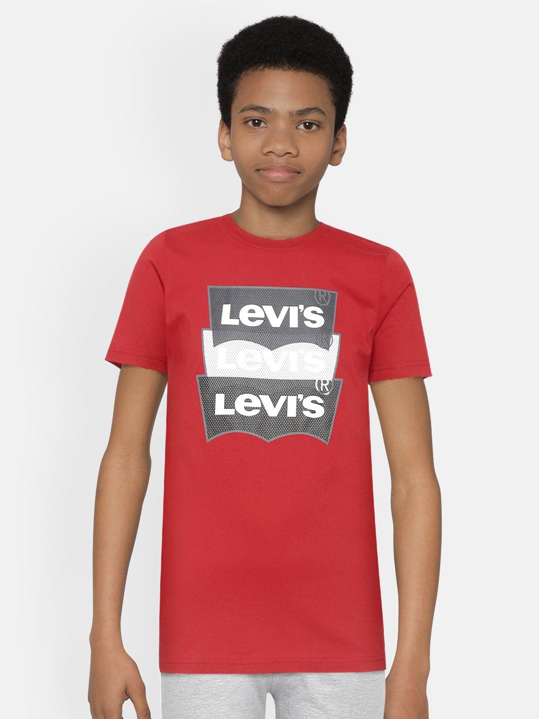 levis boys maroon  charcoal grey brand logo printed pure cotton t-shirt