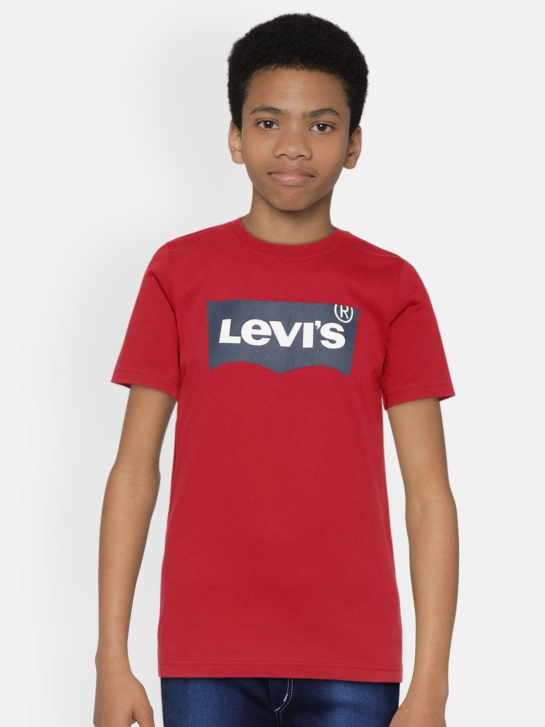 levis boys maroon  navy blue brand logo printed pure cotton t-shirt