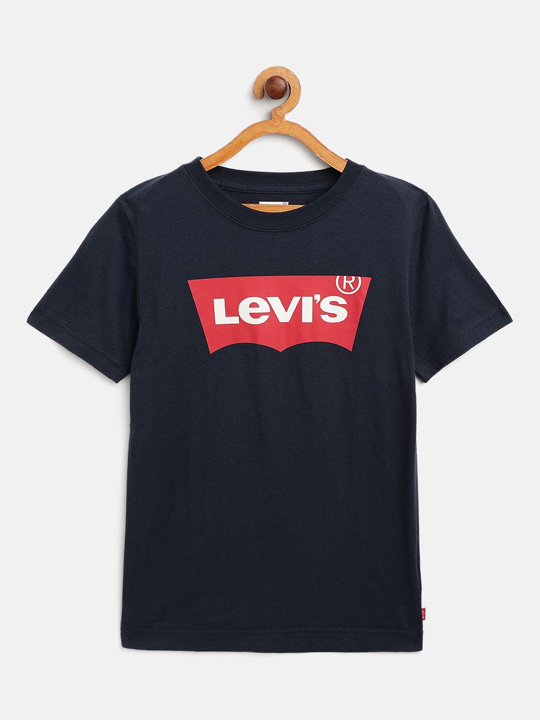 levis boys navy blue brand logo printed pure cotton t-shirt