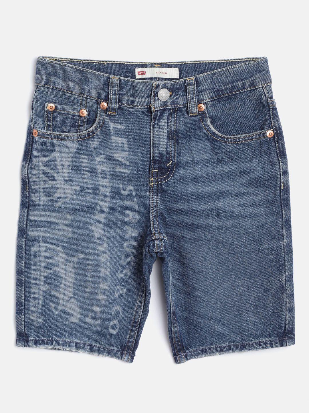 levis boys navy blue pure cotton washed 511 slim fit denim shorts