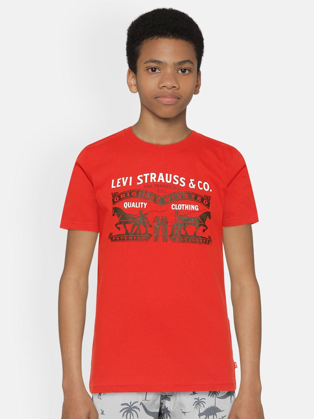 levis boys red  black brand logo printed pure cotton t-shirt