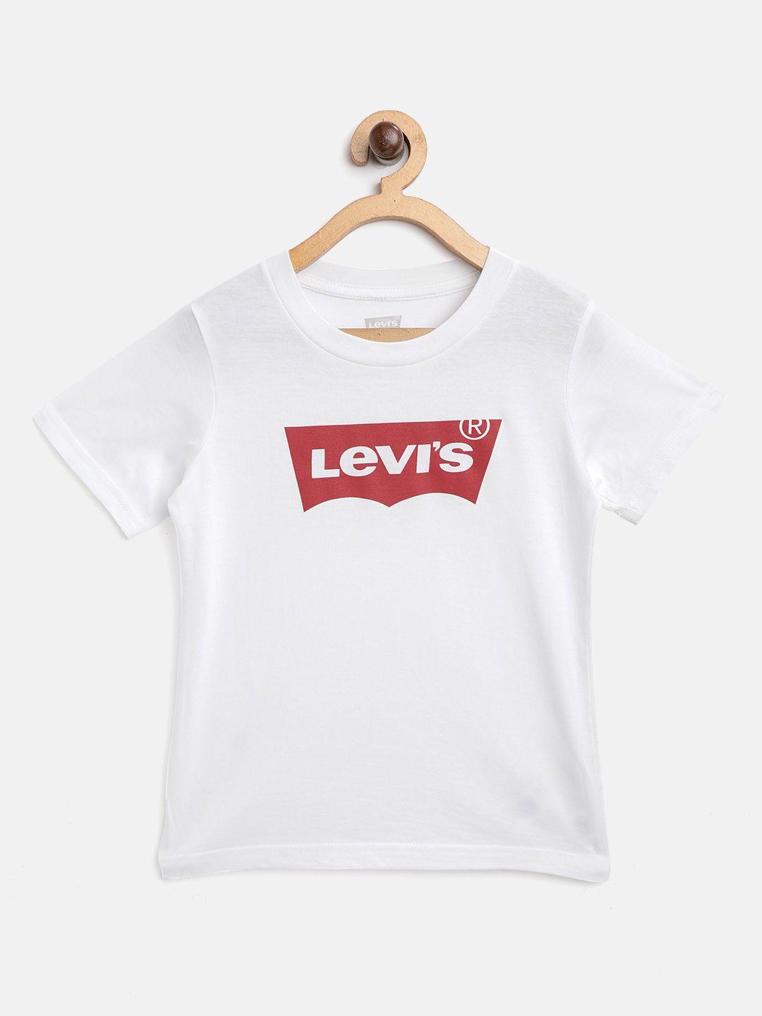 levis boys white  red brand logo print round neck pure cotton t-shirt
