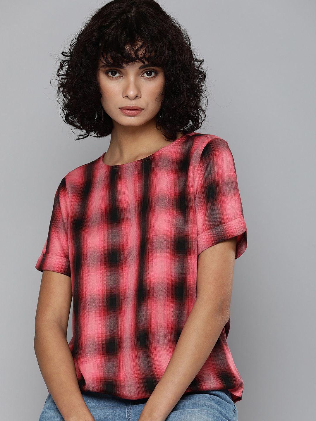 levis checked round neck top