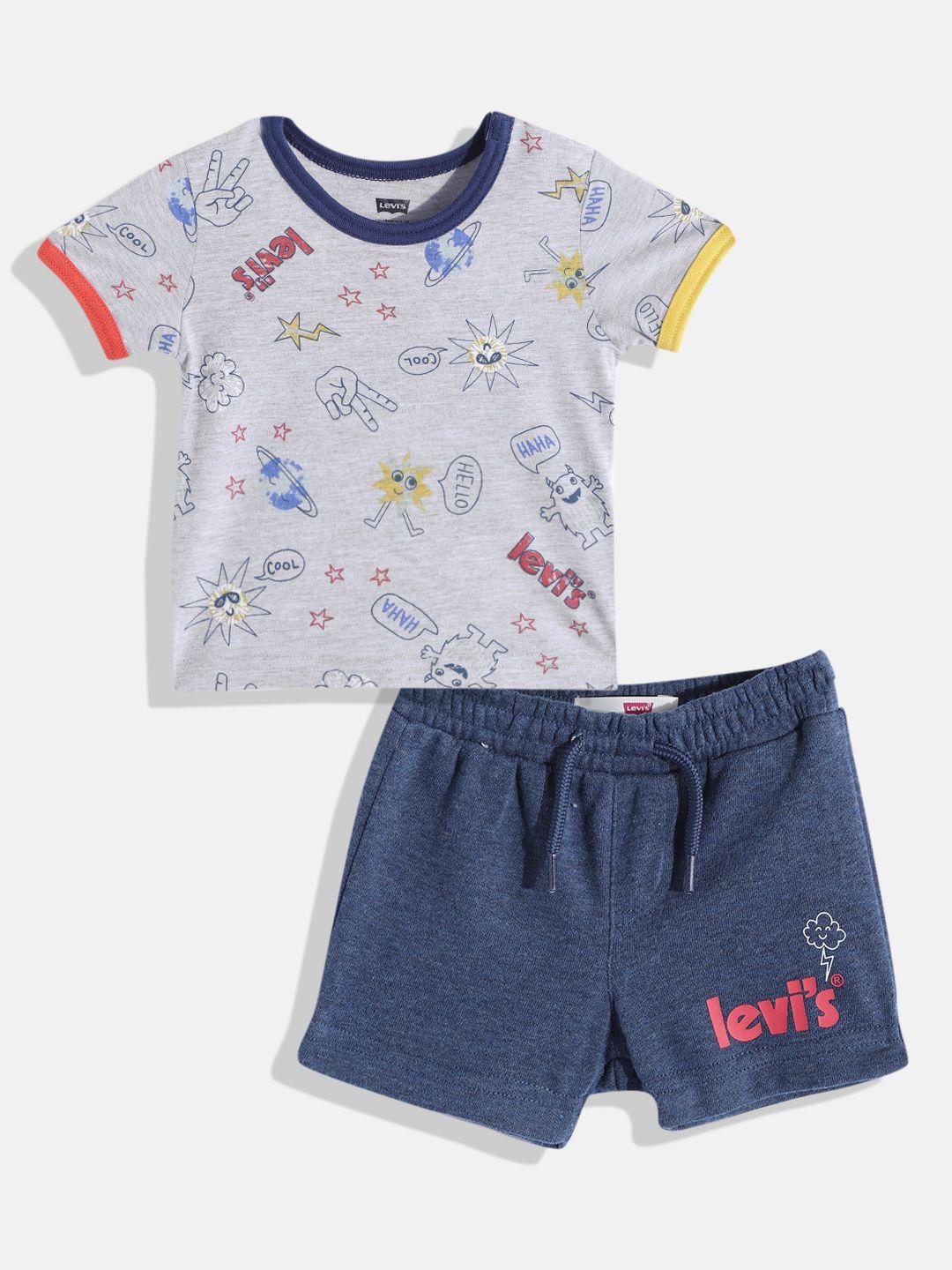 levis infant boys grey & navy blue printed t-shirt with shorts