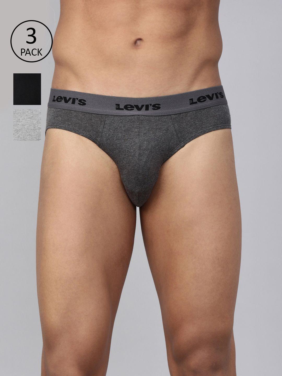 levis men assorted pack of 3 pure cotton solid briefs #009-brief-asst-p3