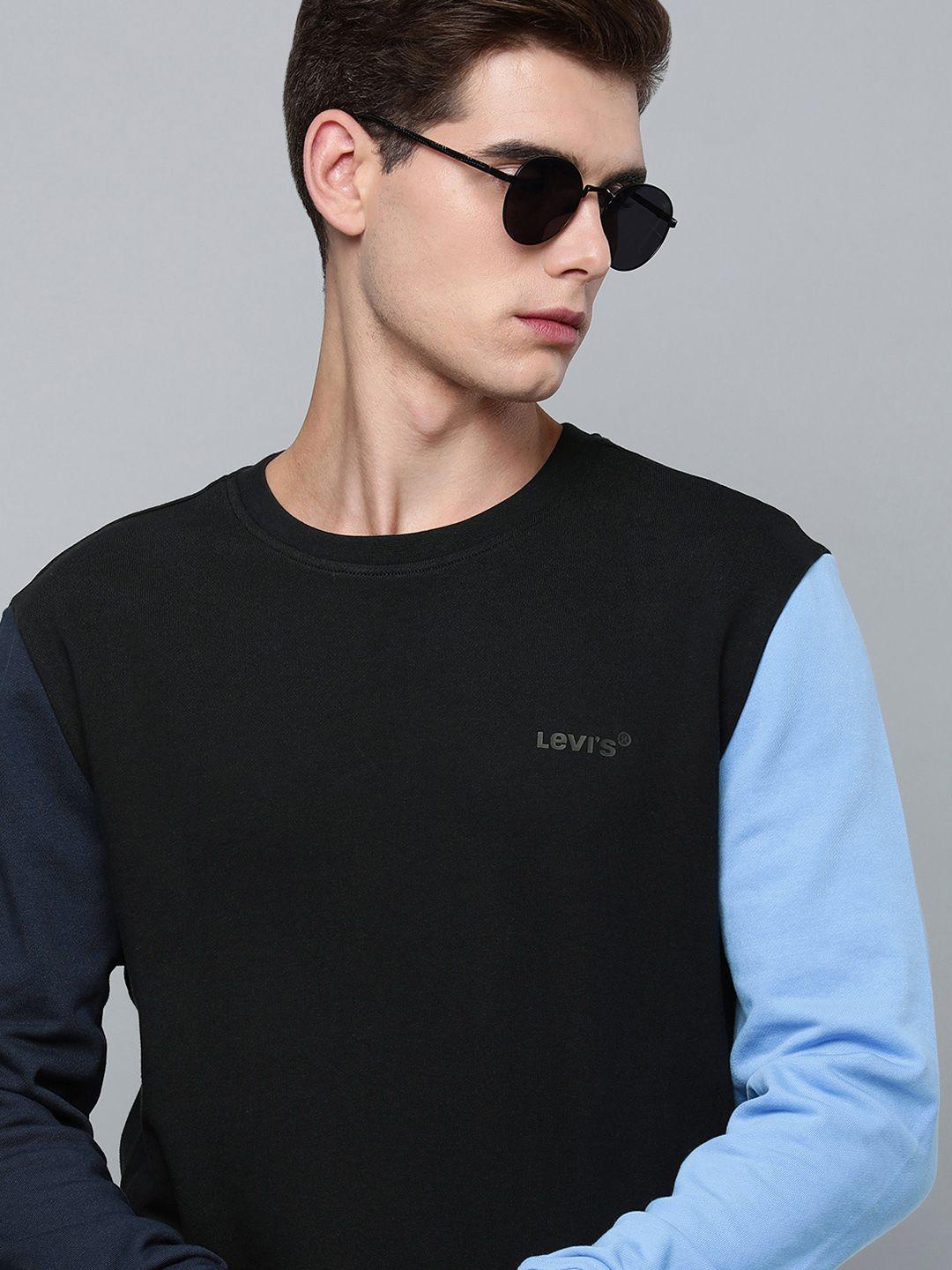 levis men black colourblocked full sleeved casual sweatshirt