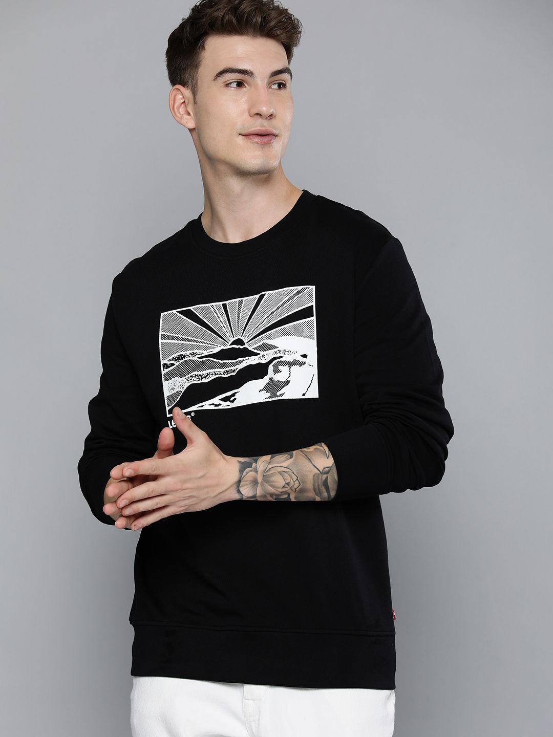 levis men black graphic printed pure cotton pullover sweatshirt