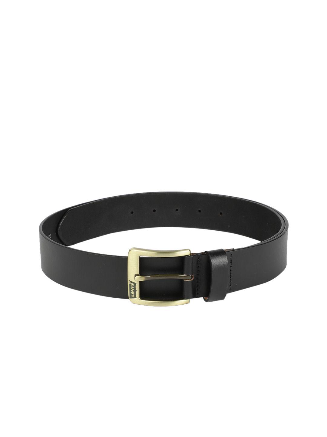 levis men black solid leather belt