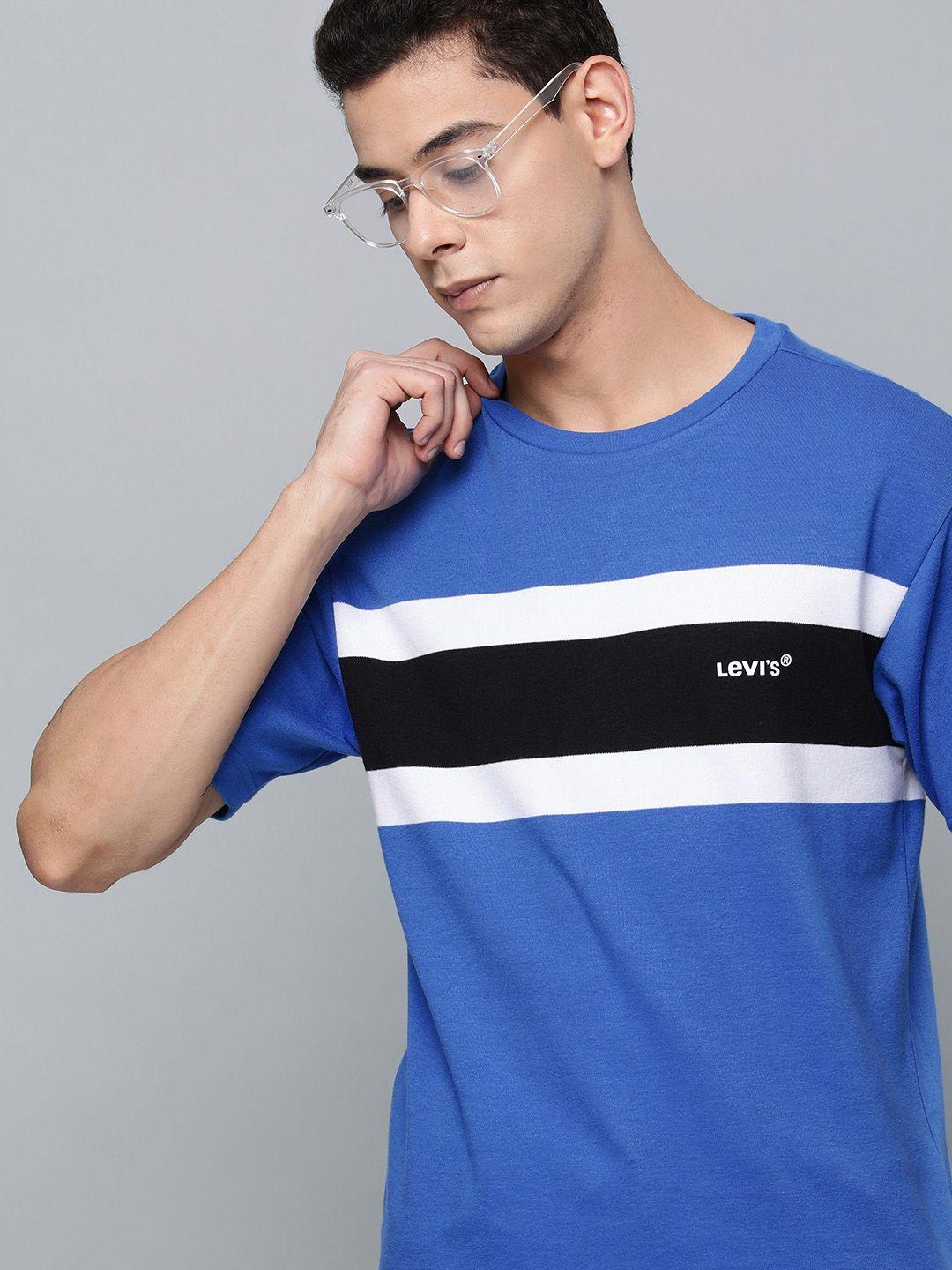 levis men blue & black colourblocked t-shirt