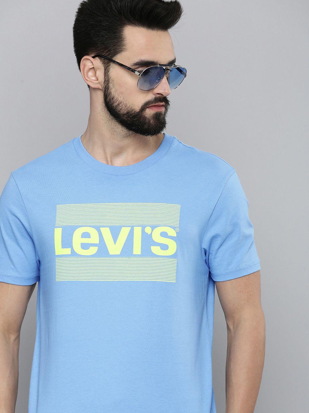levis men blue & white brand logo printed pure cotton casual t-shirt