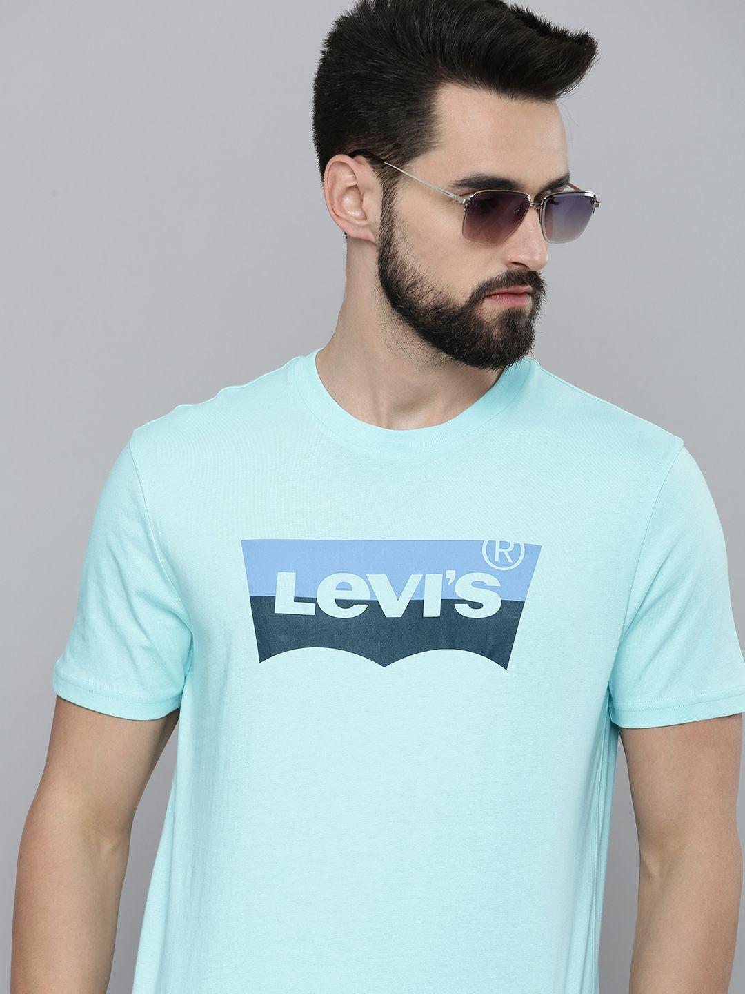 levis men blue brand logo printed pure cotton t-shirt