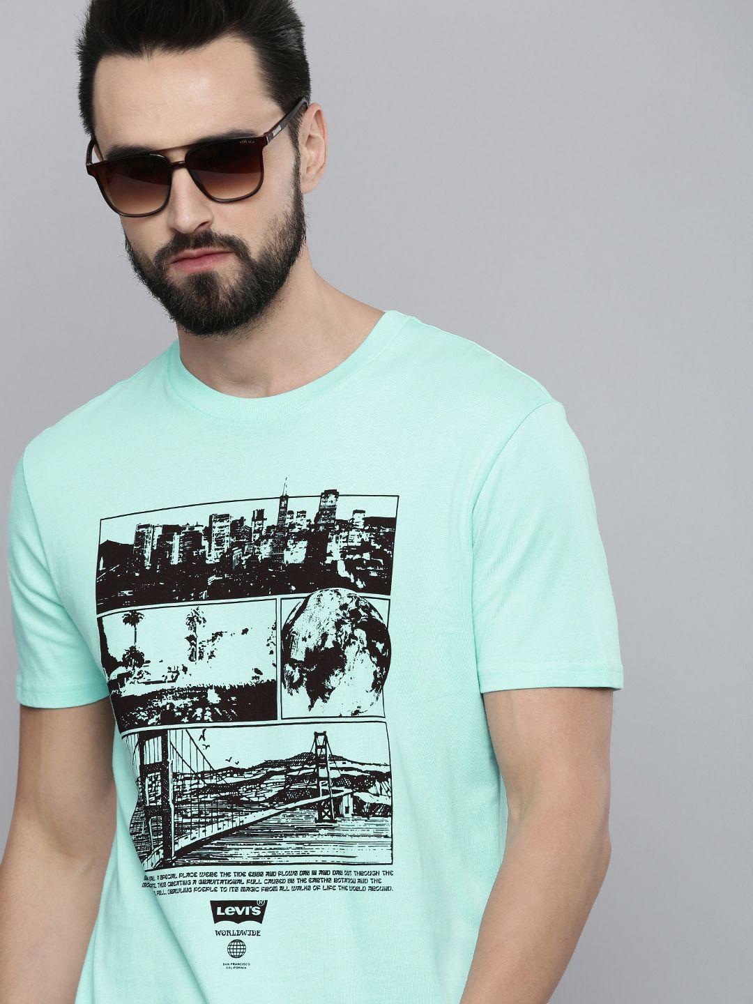 levis men blue printed pure cotton t-shirt