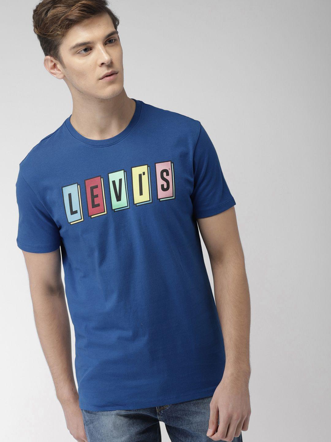 levis men blue printed round neck pure cotton t-shirt