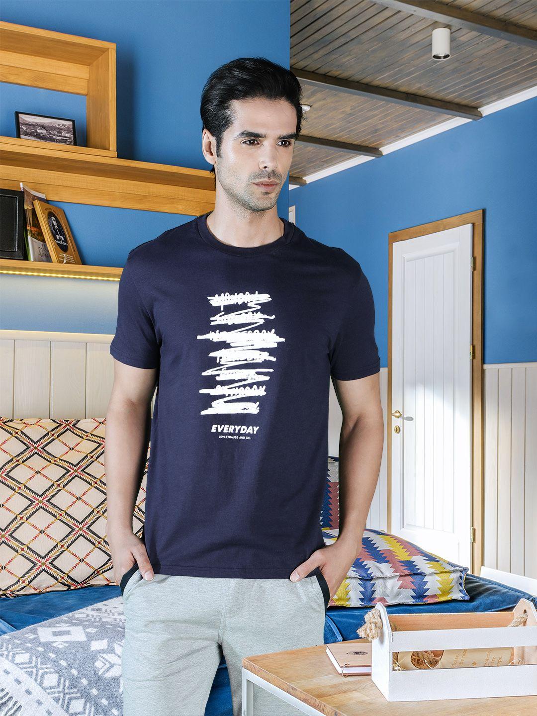 levis men blue typography printed pure cotton t-shirt