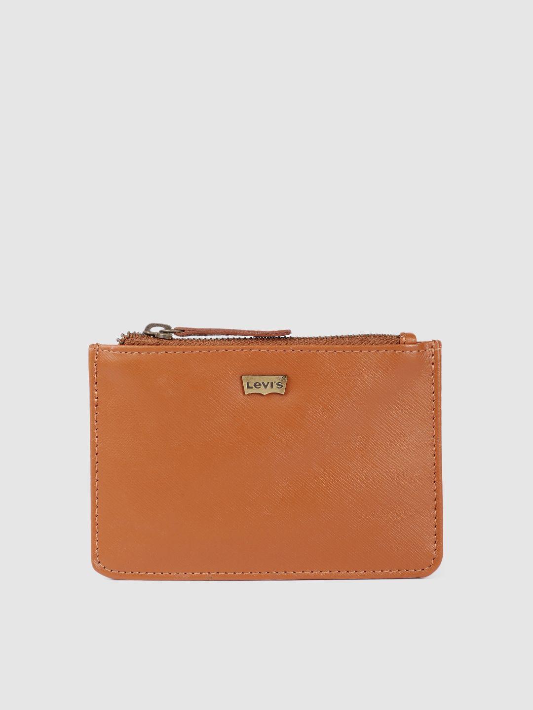 levis men brown leather zip around wallet