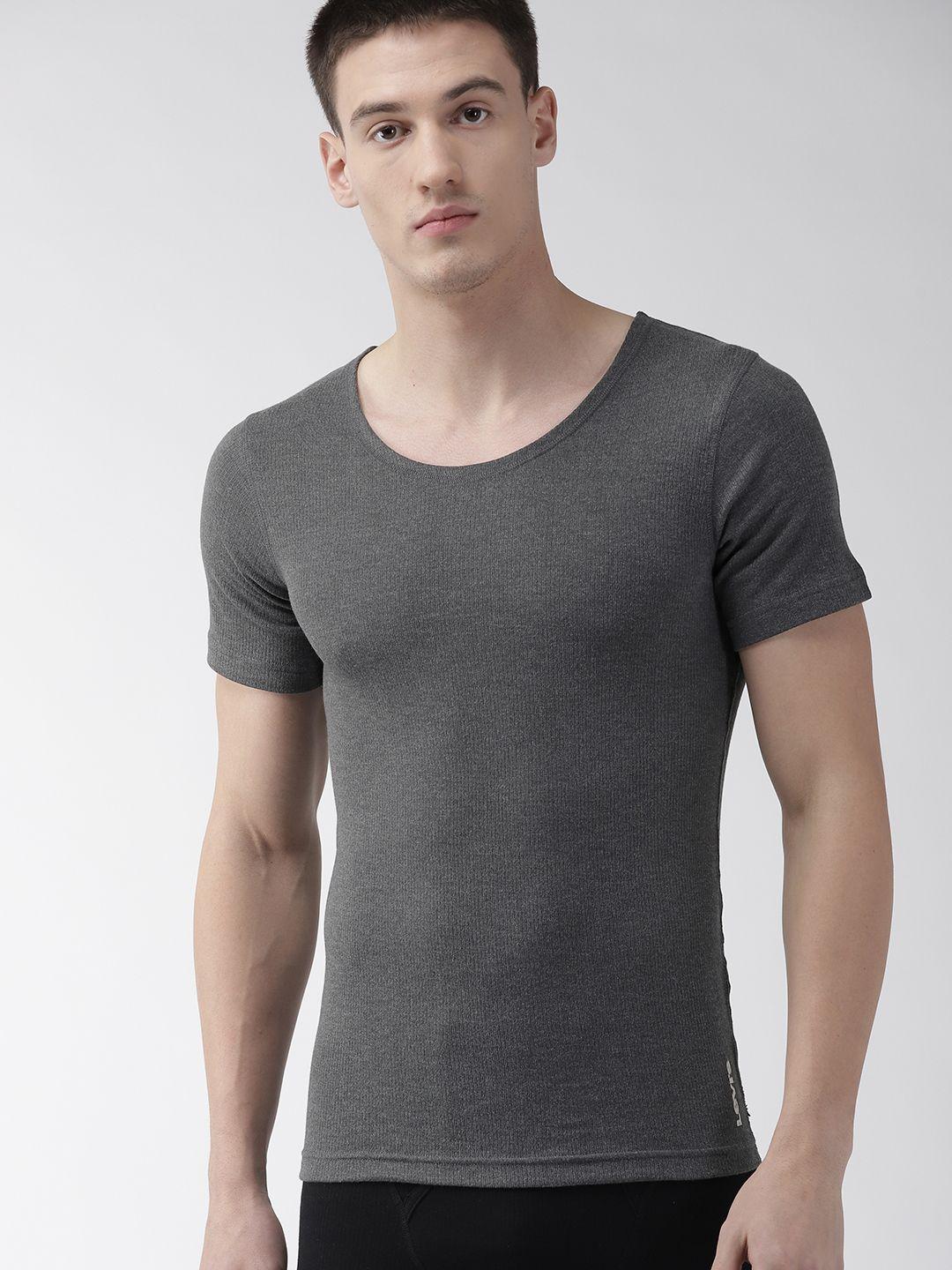 levis men charcoal grey solid thermal top