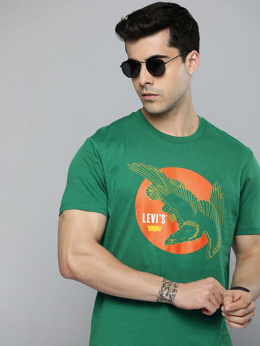 levis men green & orange brand logo printed pure cotton t-shirt