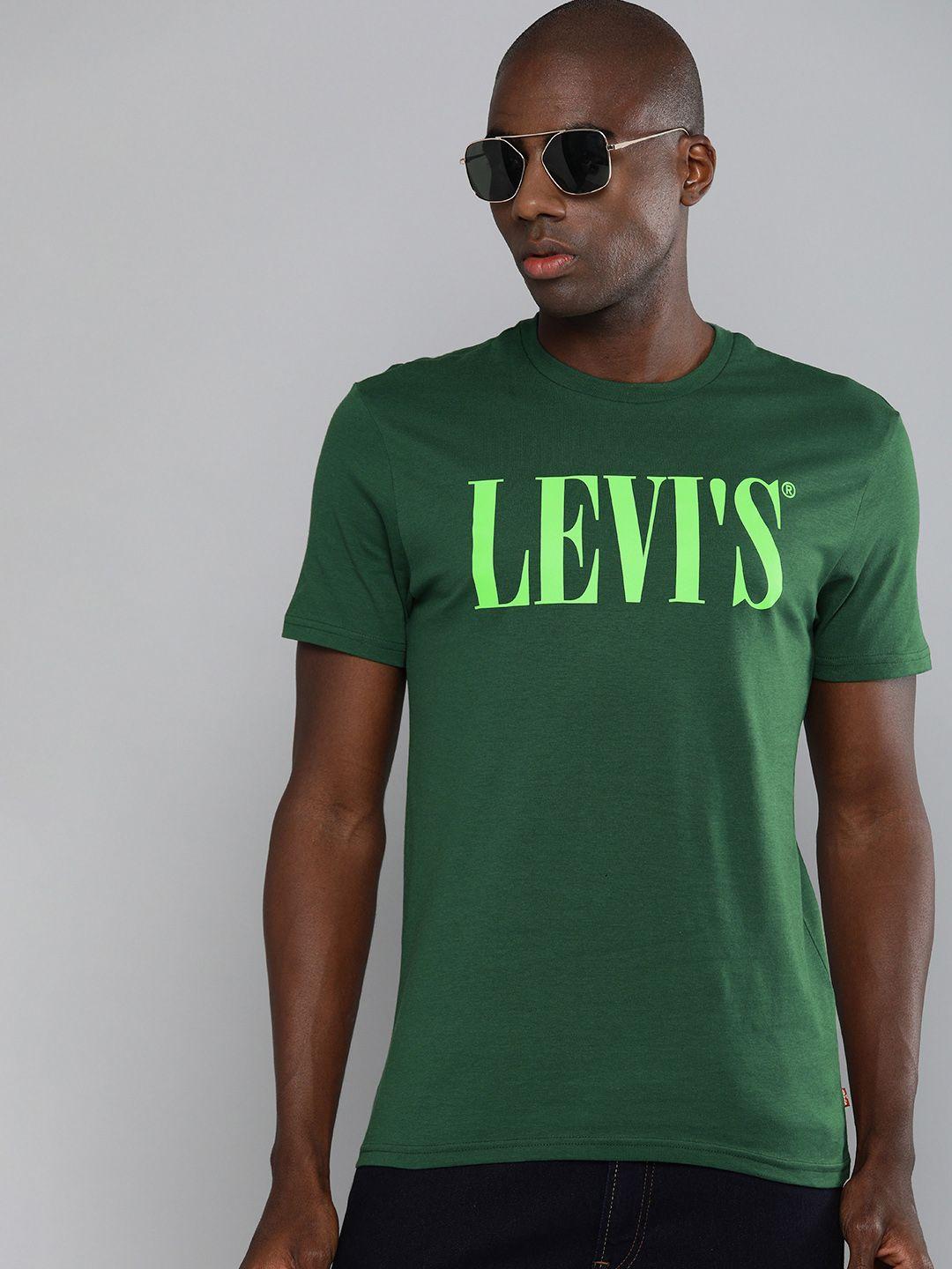 levis men green brand logo printed pure cotton t-shirt