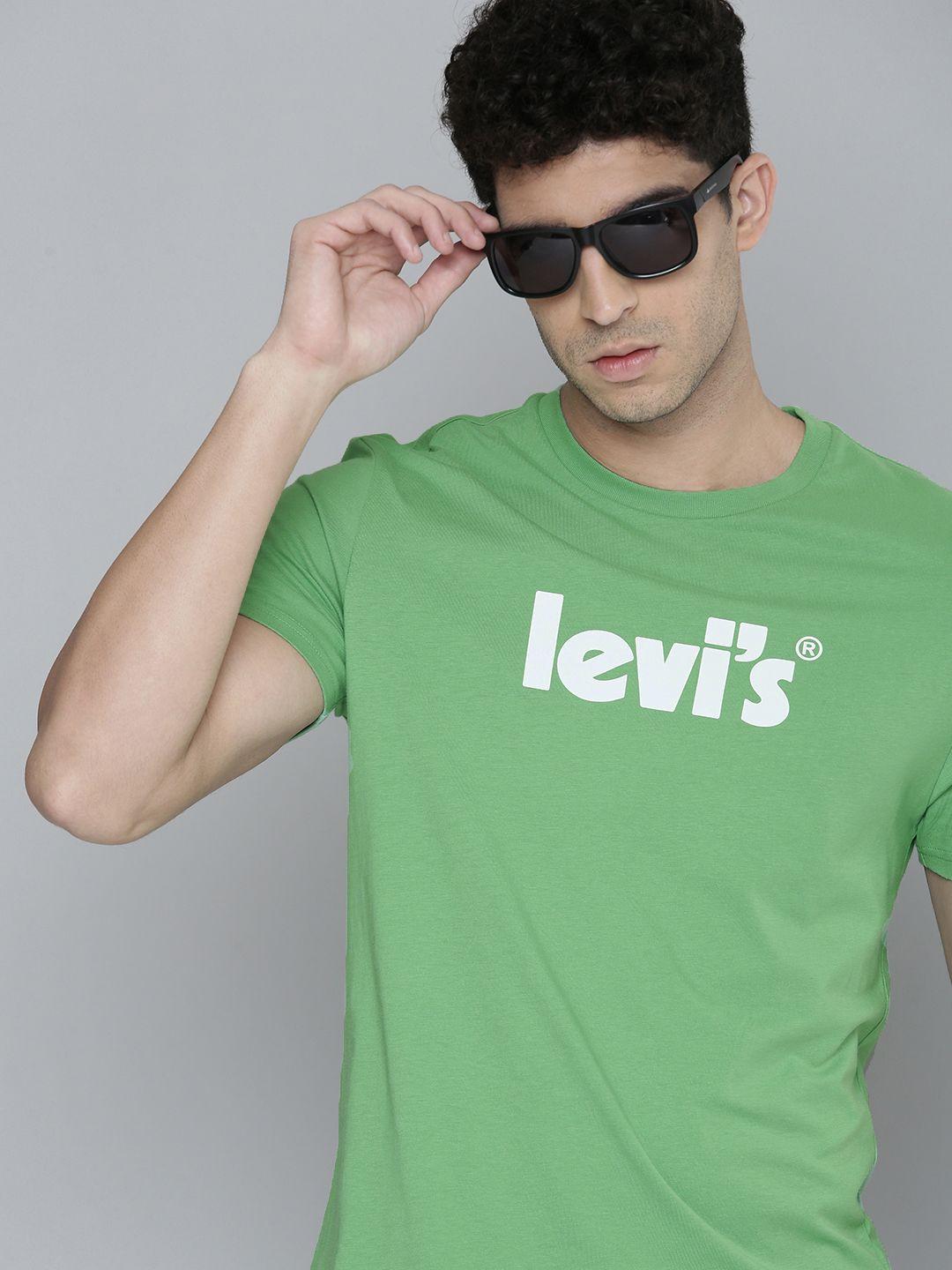 levis men green brand logo printed pure cotton t-shirt