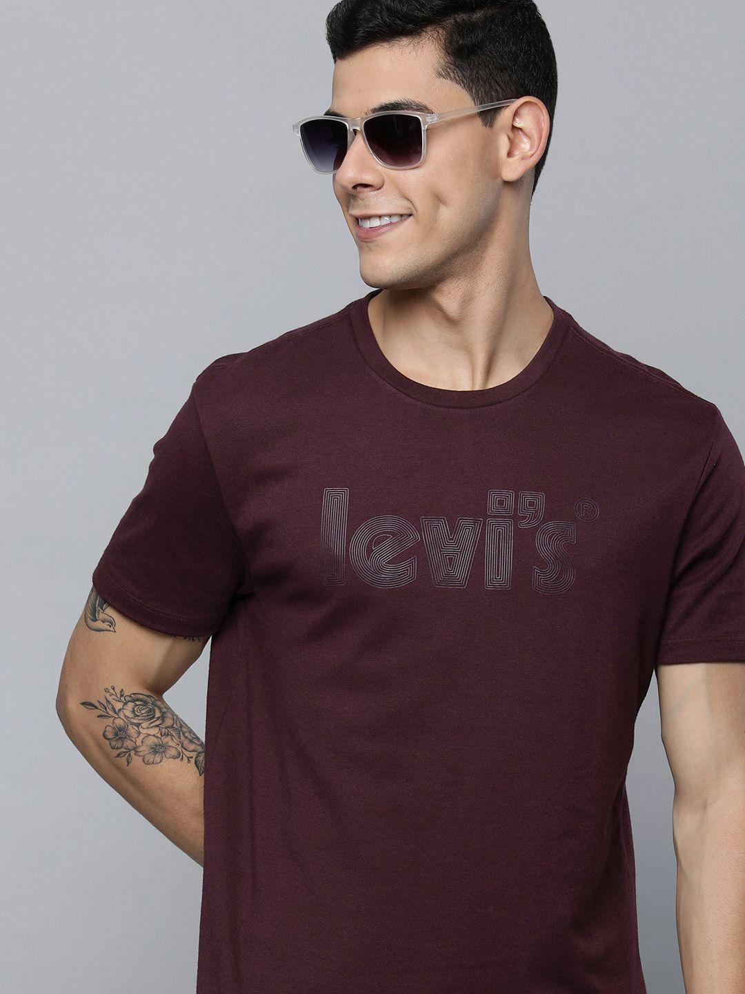 levis men maroon brand logo printed round-neck casual t-shirt