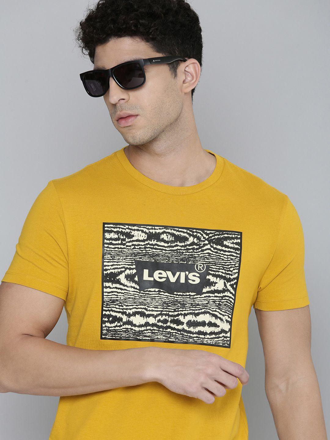 levis men mustard yellow brand logo printed pure cotton t-shirt
