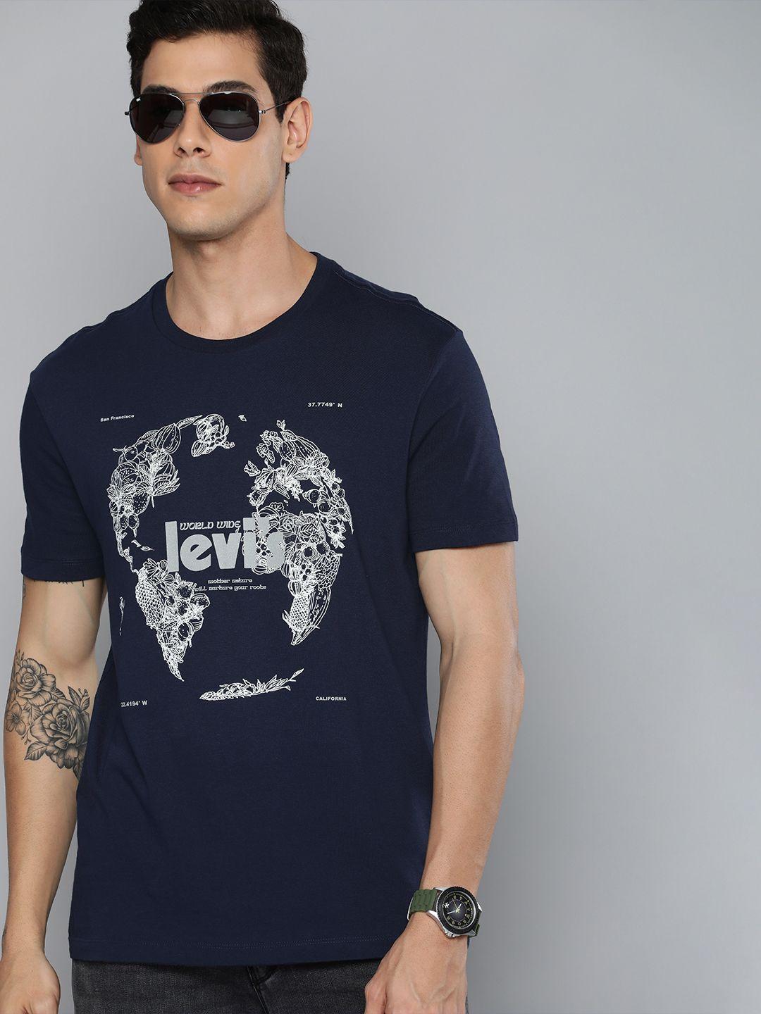 levis men navy blue & white printed pure cotton t-shirt