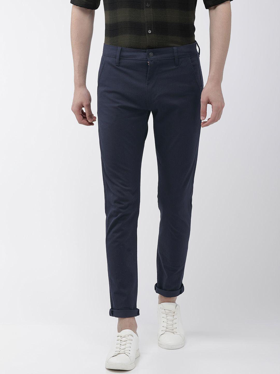 levis men navy blue 512 slim tapered fit solid regular trousers