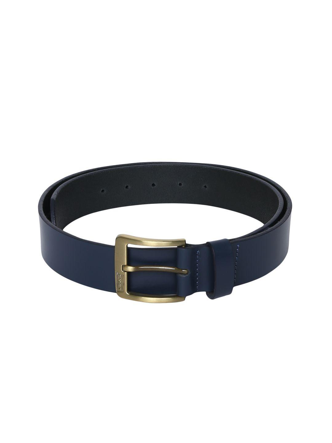 levis men navy blue solid leather belt