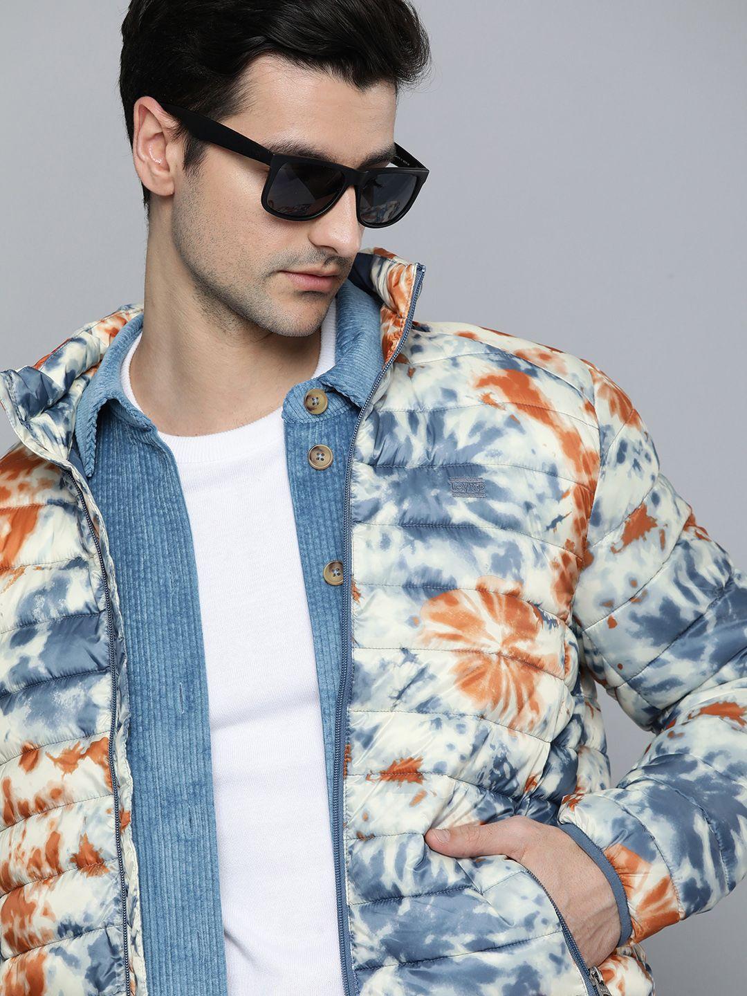 levis men off-white blue abstract printed puffer jacket