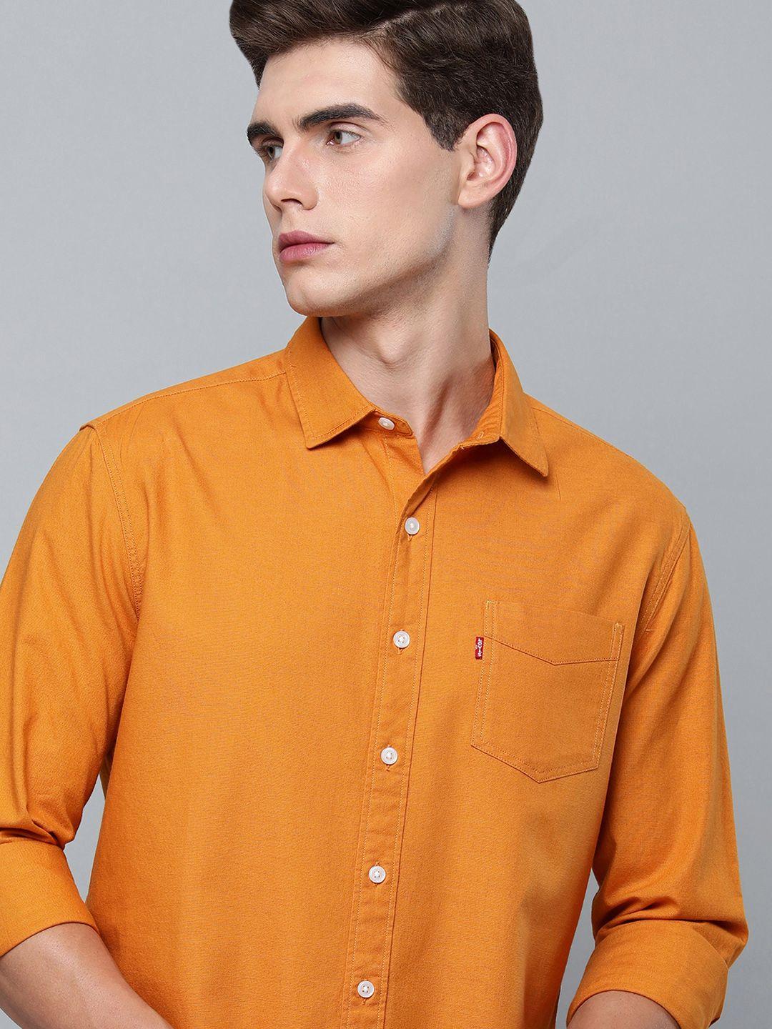levis men orange solid slim fit casual shirt
