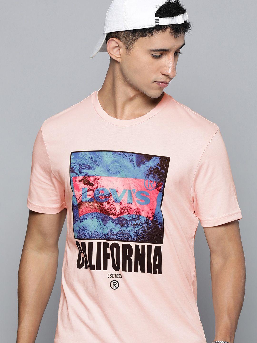 levis men peach-coloured printed pure cotton t-shirt