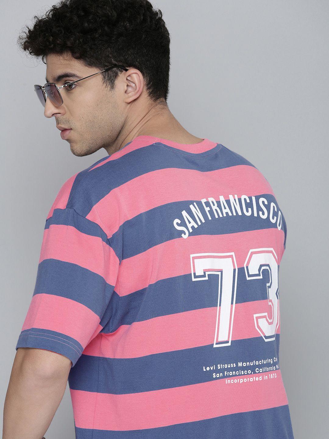 levis men pink & blue striped oversized  pure cotton t-shirt