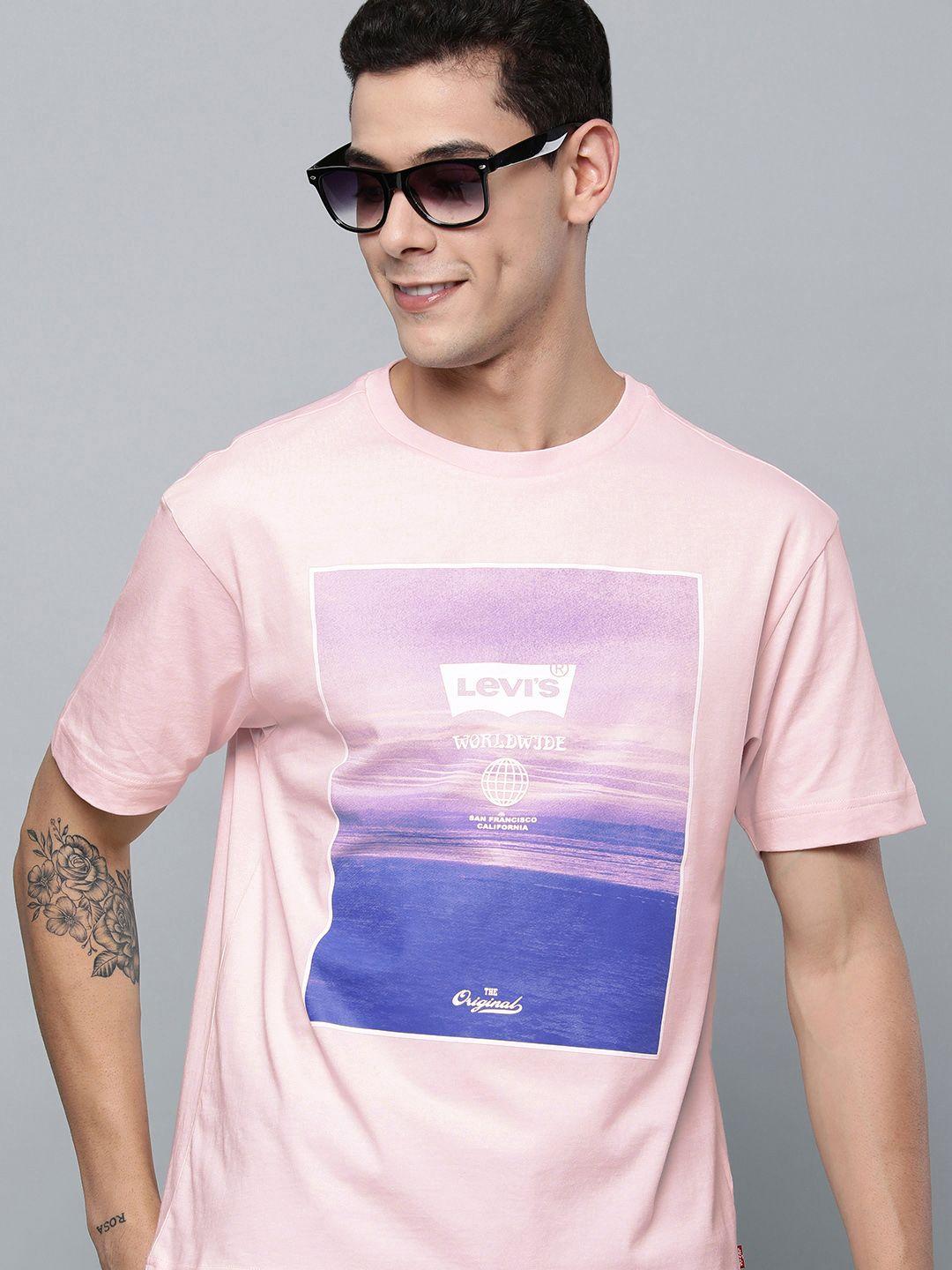 levis men pink printed pure cotton t-shirt