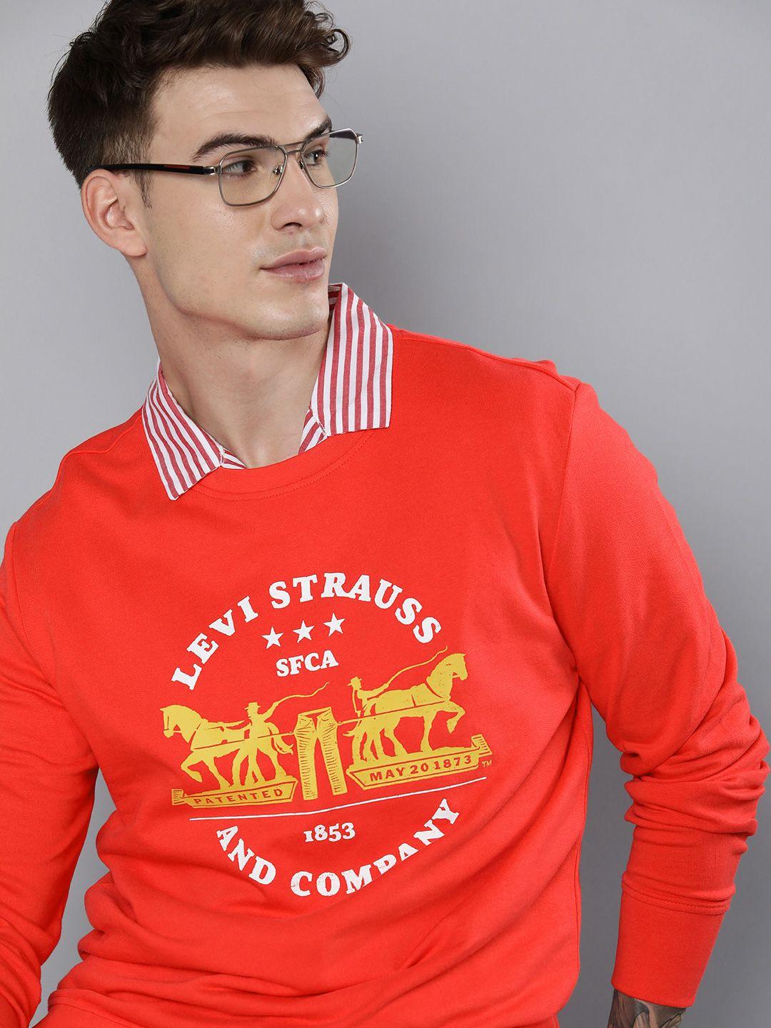 levis men red brand logo printed pure cotton sweatshirt