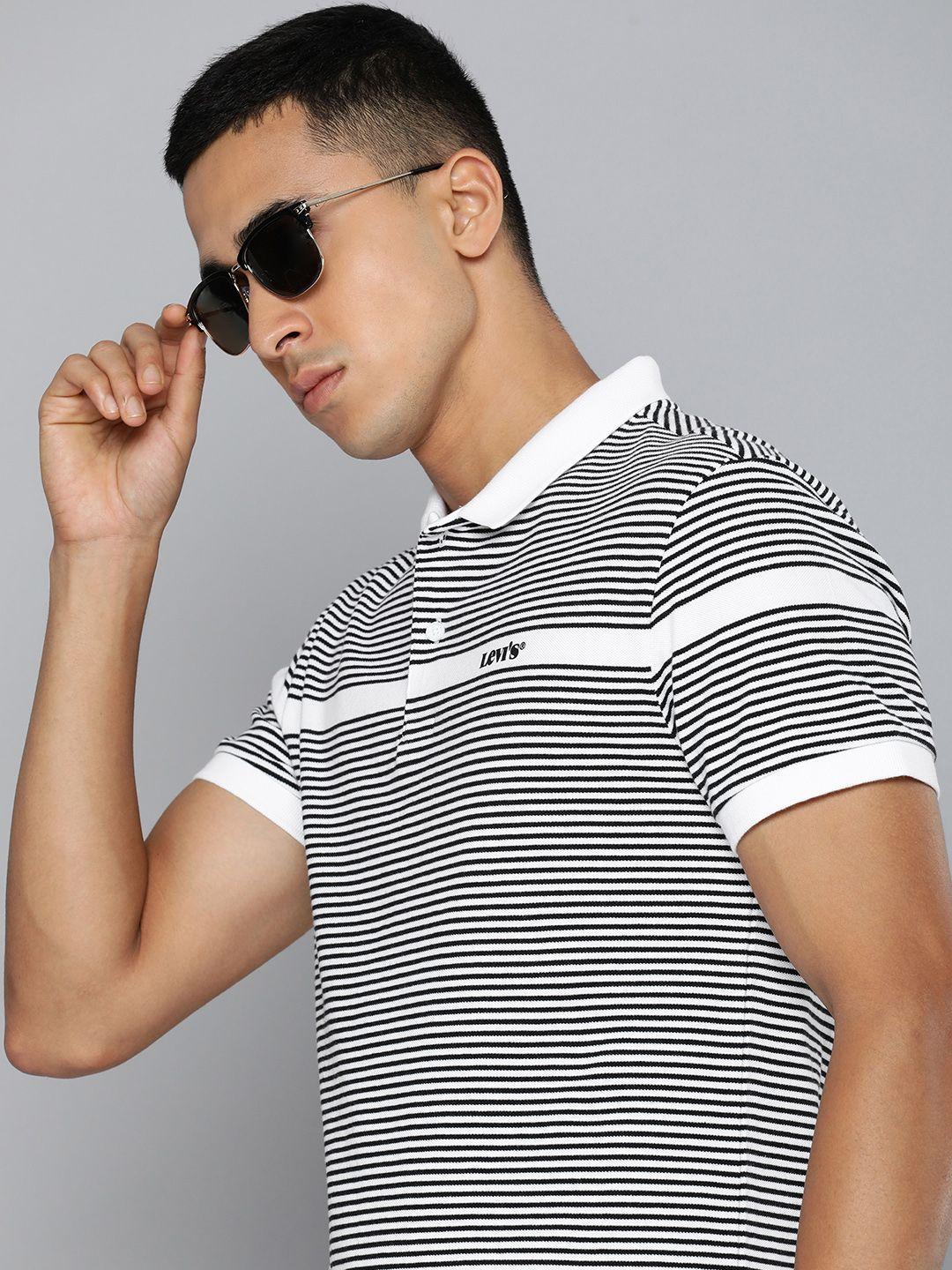 levis men striped polo collar pure cotton t-shirt