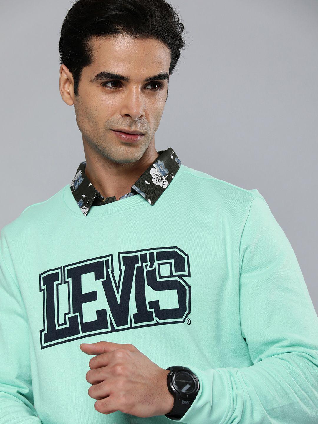 levis men turquoise blue brand logo printed pure cotton sweatshirt