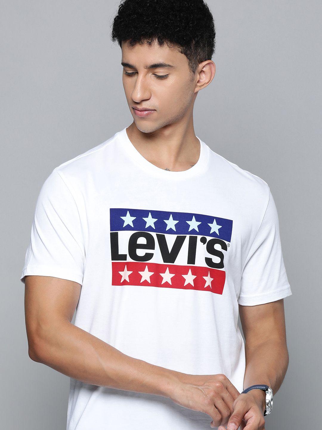 levis men white & black brand logo printed pure cotton t-shirt