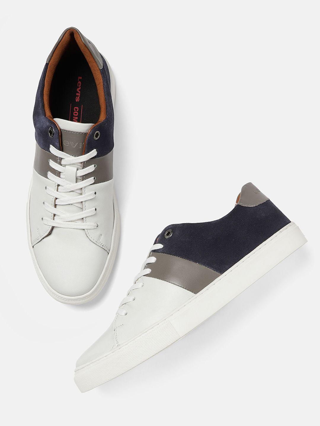 levis men white & navy blue bern colourblocked sneakers