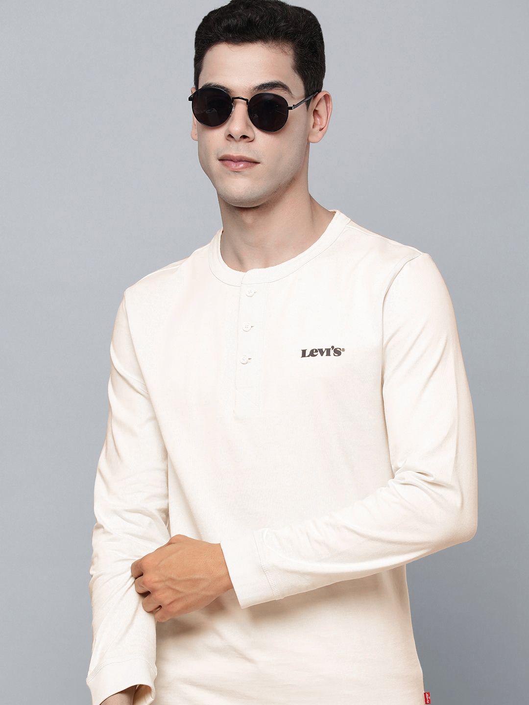 levis men white henley neck pure cotton t-shirt