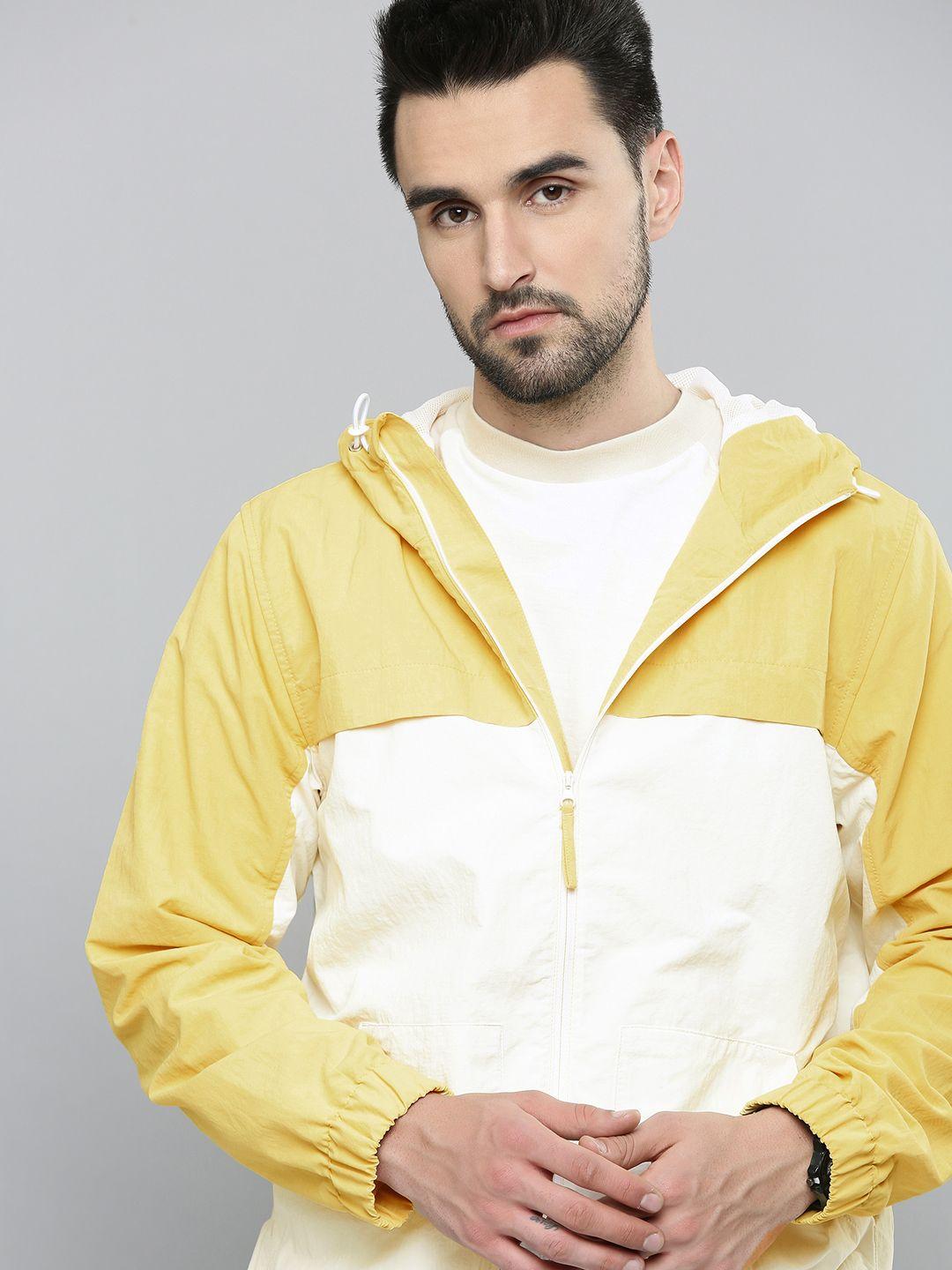 levis men yellow & white colourblocked slim fit sporty jacket