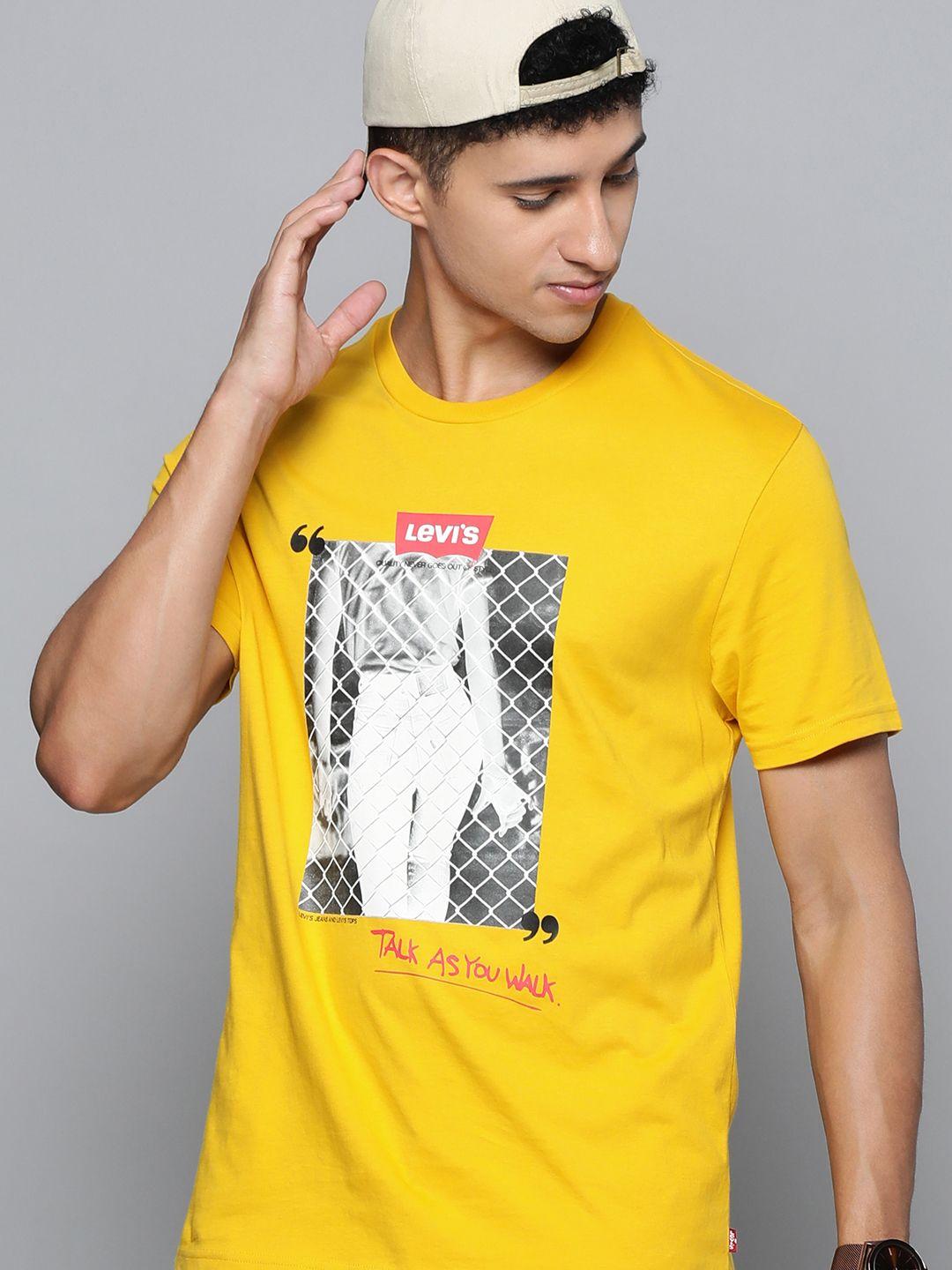 levis men yellow & white printed pure cotton t-shirt