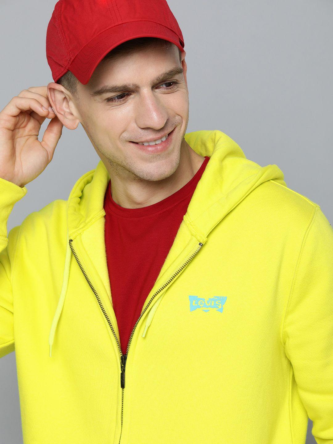 levis men yellow brand logo print hooded sweatshirt