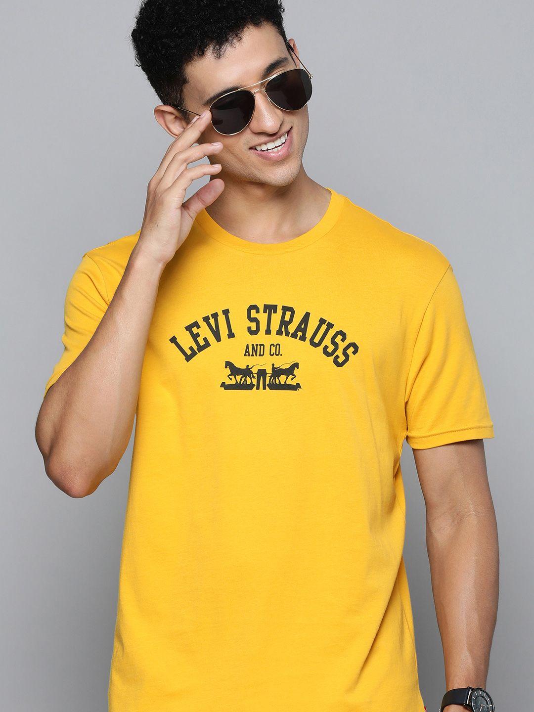 levis men yellow brand logo printed pure cotton t-shirt