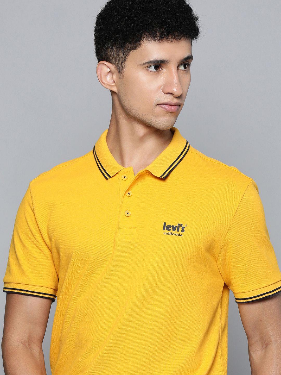 levis men yellow polo collar pure cotton t-shirt