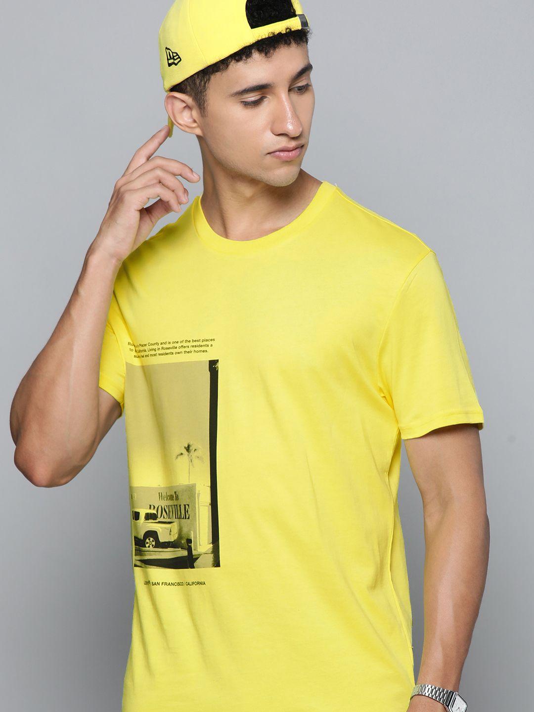 levis men yellow printed pure cotton t-shirt