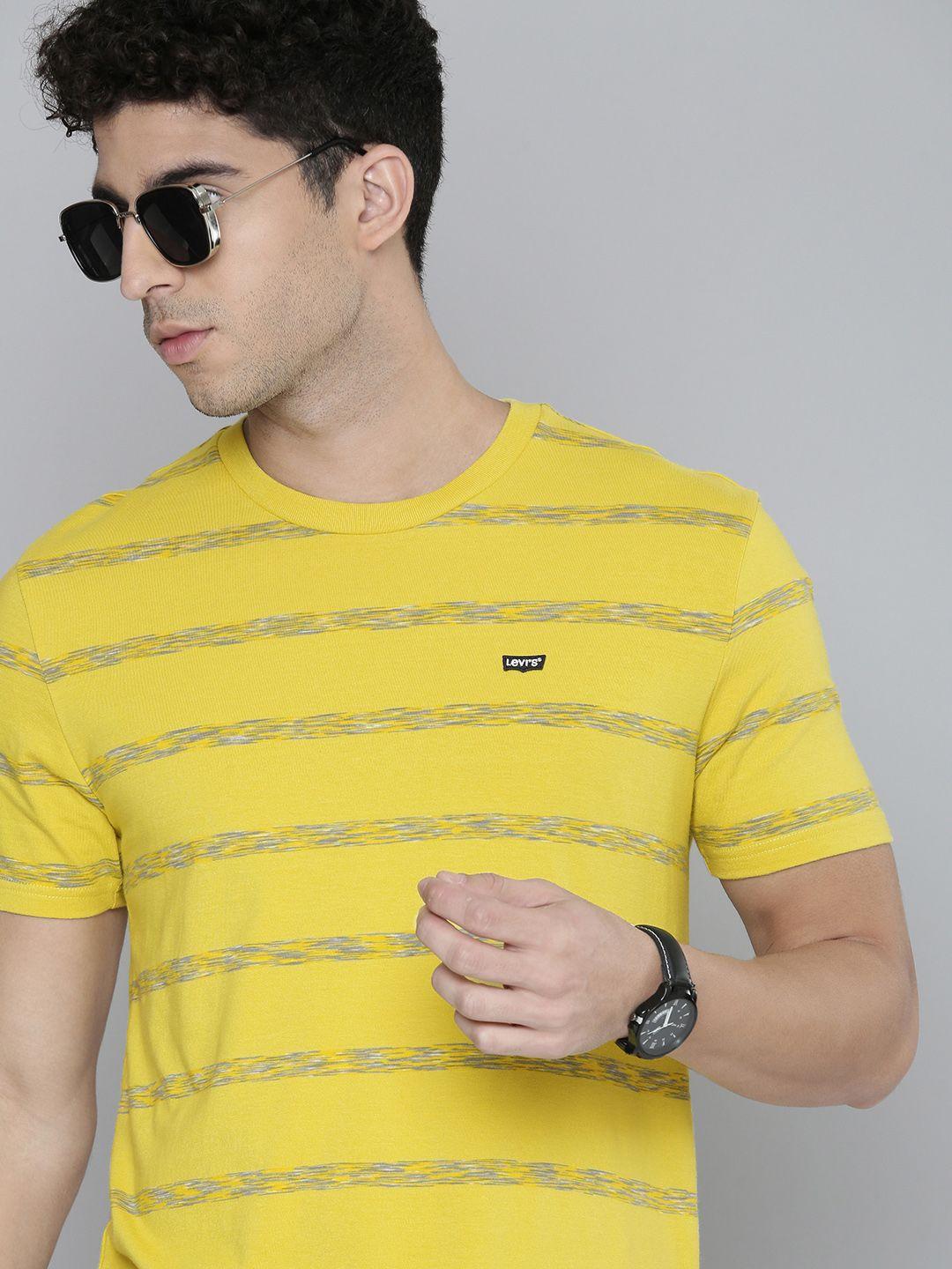 levis men yellow striped pure cotton t-shirt