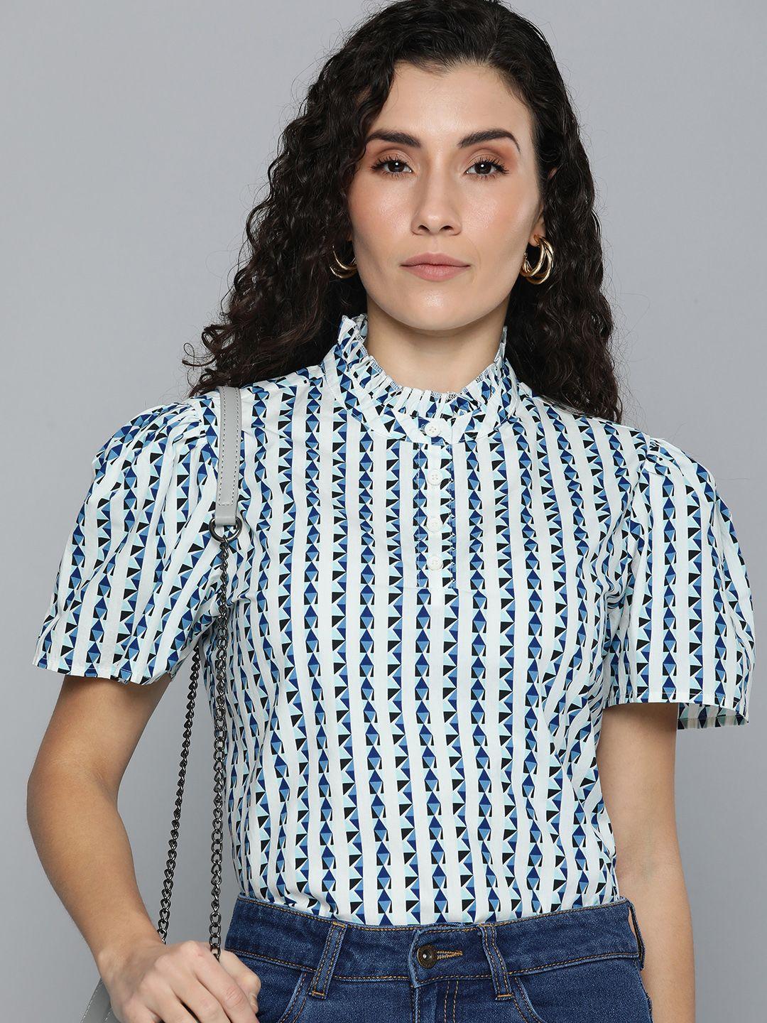 levis pure cotton striped band collar top